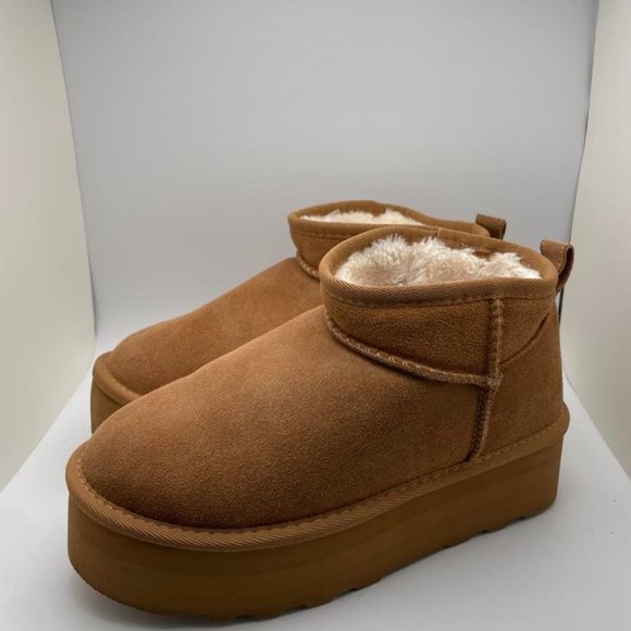 CUSHIONAIRE Women's COZY Genuine Suede pull on platform boot CHESTNUT 7.5 - Picture 1 of 6